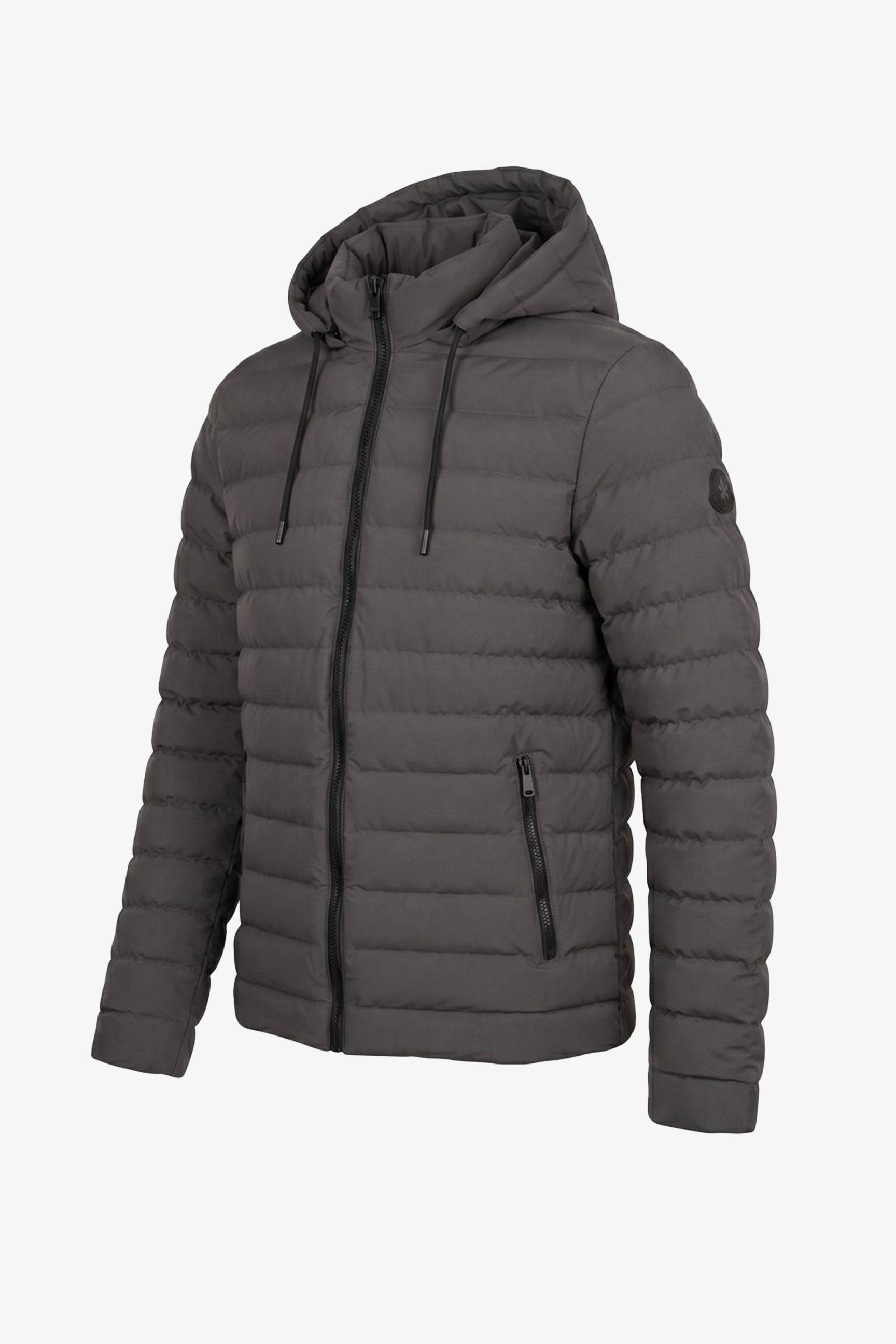 Doudoune grise à capuche pour homme, légère et matelassée, fermeture éclair