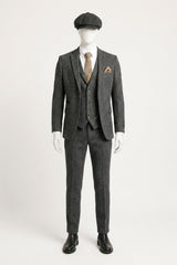 Costume trois pièces en tweed à chevrons gris anthracite pour homme - STZ11