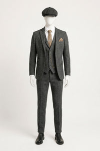 Costume trois pièces en tweed à chevrons gris anthracite pour homme - STZ11