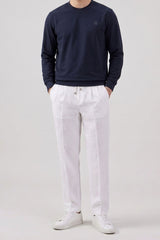 Sweat-shirt homme bleu marine en mélange de coton, col rond, manches longues, extensible