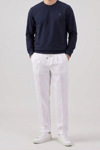 Sweat-shirt homme bleu marine en mélange de coton, col rond, manches longues, extensible