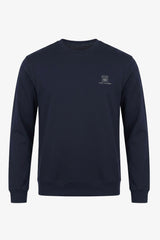 Sweat-shirt homme bleu marine en mélange de coton, col rond, manches longues, extensible