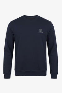 Sweat-shirt homme bleu marine en mélange de coton, col rond, manches longues, extensible