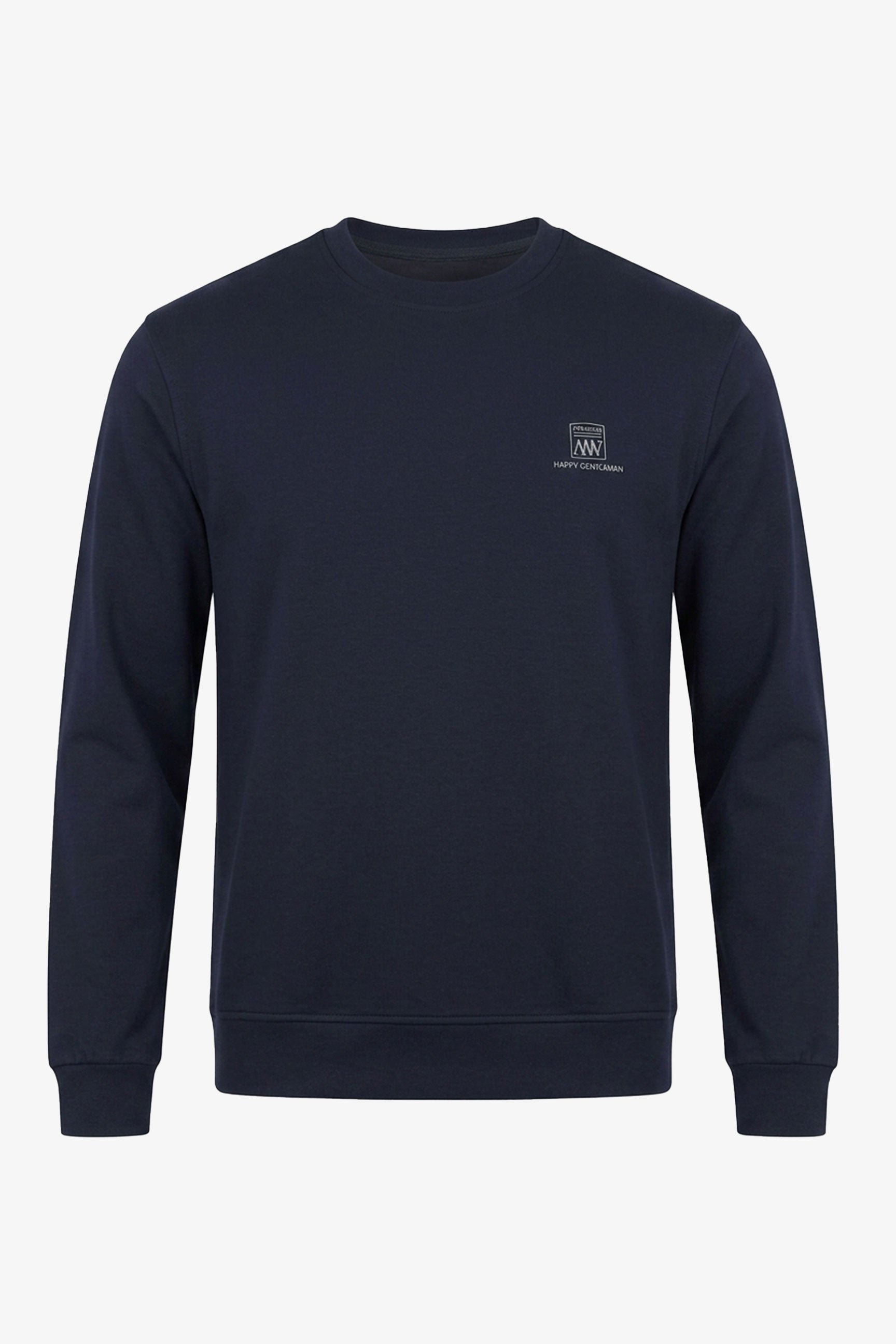 Sweat-shirt homme bleu marine en mélange de coton, col rond, manches longues, extensible