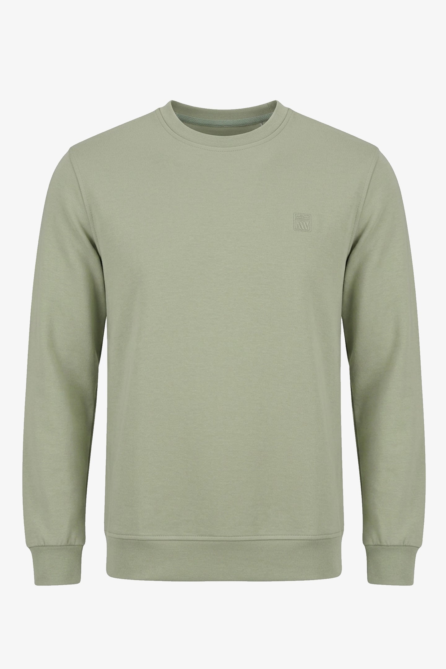 Sweat-shirt à col rond et manches longues extensible vert sauge pour homme, en mélange de coton.