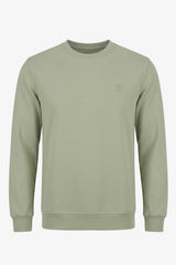Sweat-shirt à col rond et manches longues extensible vert sauge pour homme, en mélange de coton.