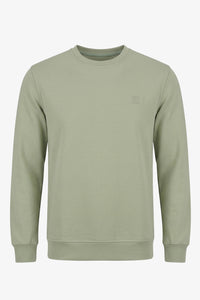 Sweat-shirt à col rond et manches longues extensible vert sauge pour homme, en mélange de coton.