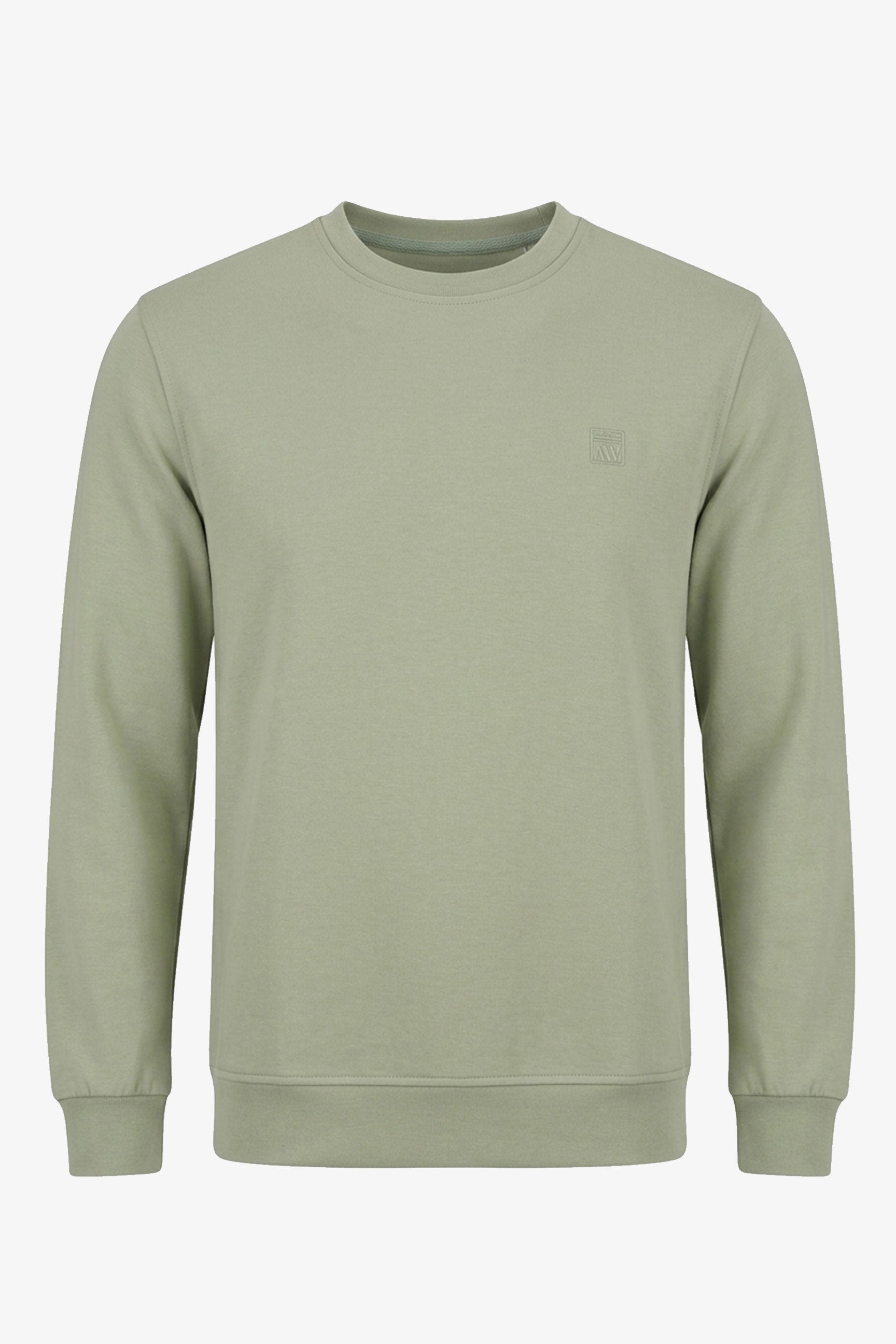 Sweat-shirt à col rond et manches longues extensible vert sauge pour homme, en mélange de coton.