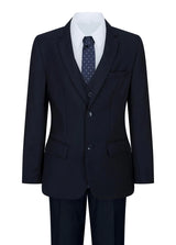 Boys Navy Blue 5 Piece Suit Blazer Waistcoat Shirt Tie Trousers Wedding Party