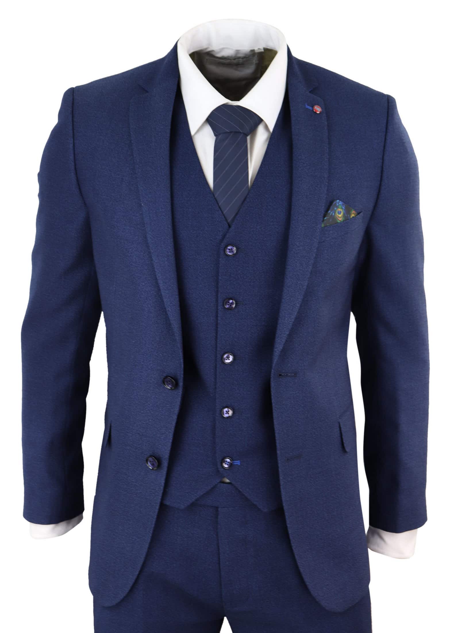 Mens Navy Blue Slim Fit 3 Piece Suit