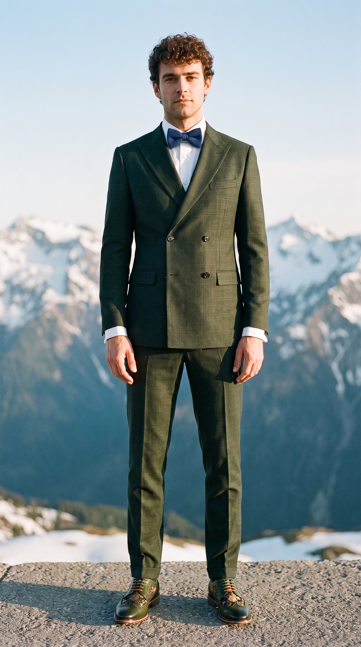 Look #345 styled with Caridi - Costume croisé deux pièces vert olive pour homme