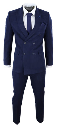 Navy-Blue Pinstripe Double Breasted Mafia Suit