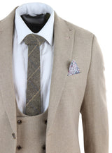 Men's Beige 3 Piece Wool Suit