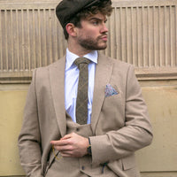Costume trois pièces en laine beige pour homme