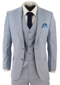 Men's Light Blue 3 Piece Linen Suit