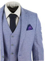 Men's Blue 3 Piece Linen Suit