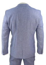 Men's Blue 3 Piece Linen Suit