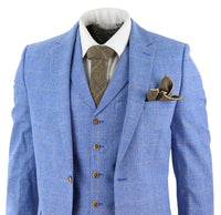 Men's Light Blue Linen 3 Piece Suit