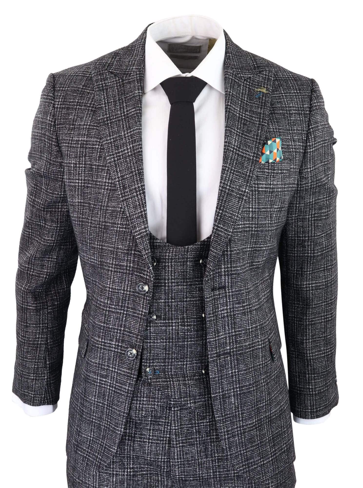 Men's Charcoal-Grey Check 3 Piece Suit