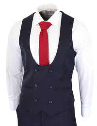 Men's Navy Herringbone 3 Piece Suit