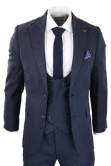 Men's Navy Check 3 Piece Suit