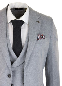 Mens Wool 3 Piece Grey Suit Double Breasted Waistcoat Wedding Party Vintage 1920s
