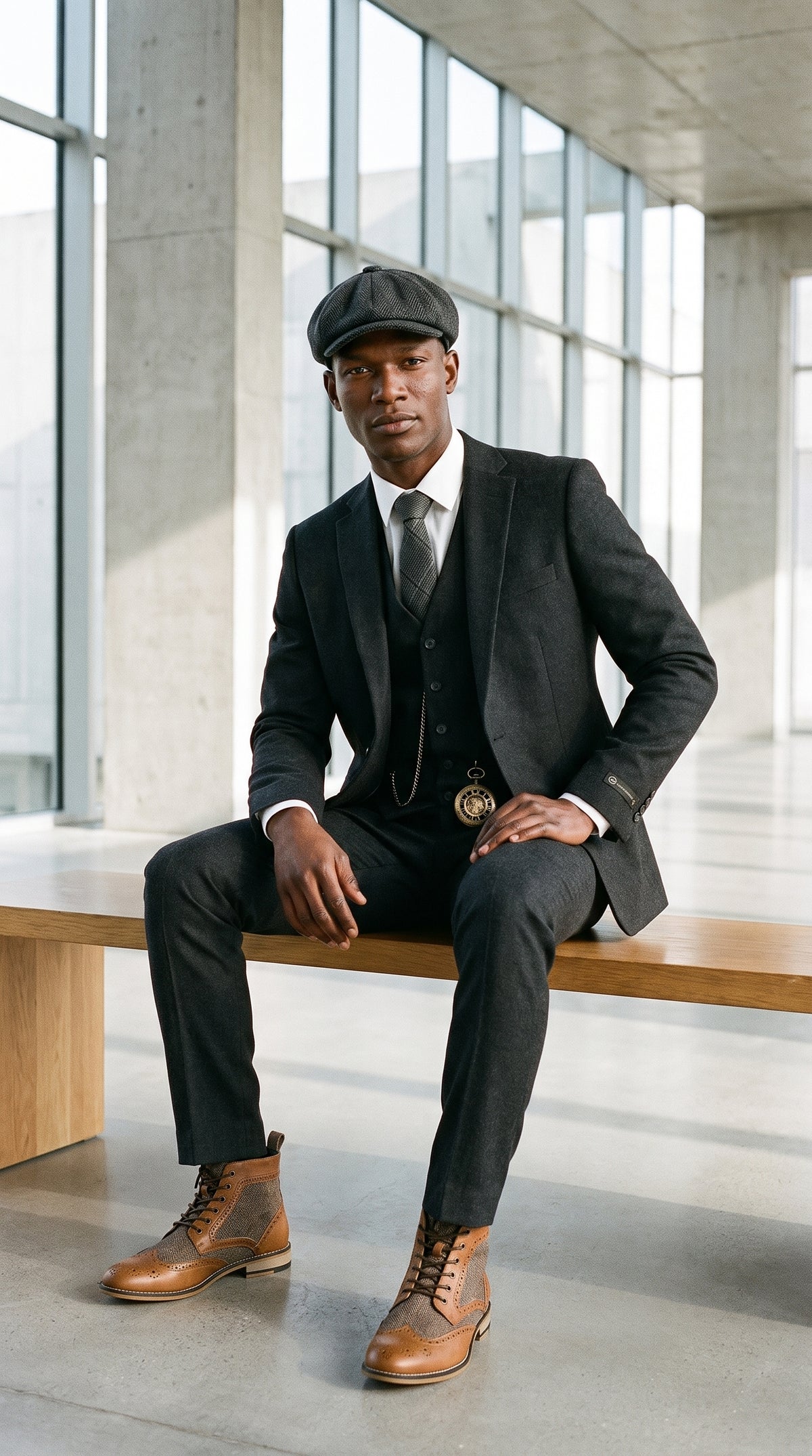 Look #495 styled with Costume noir vintage pour homme, années 1920