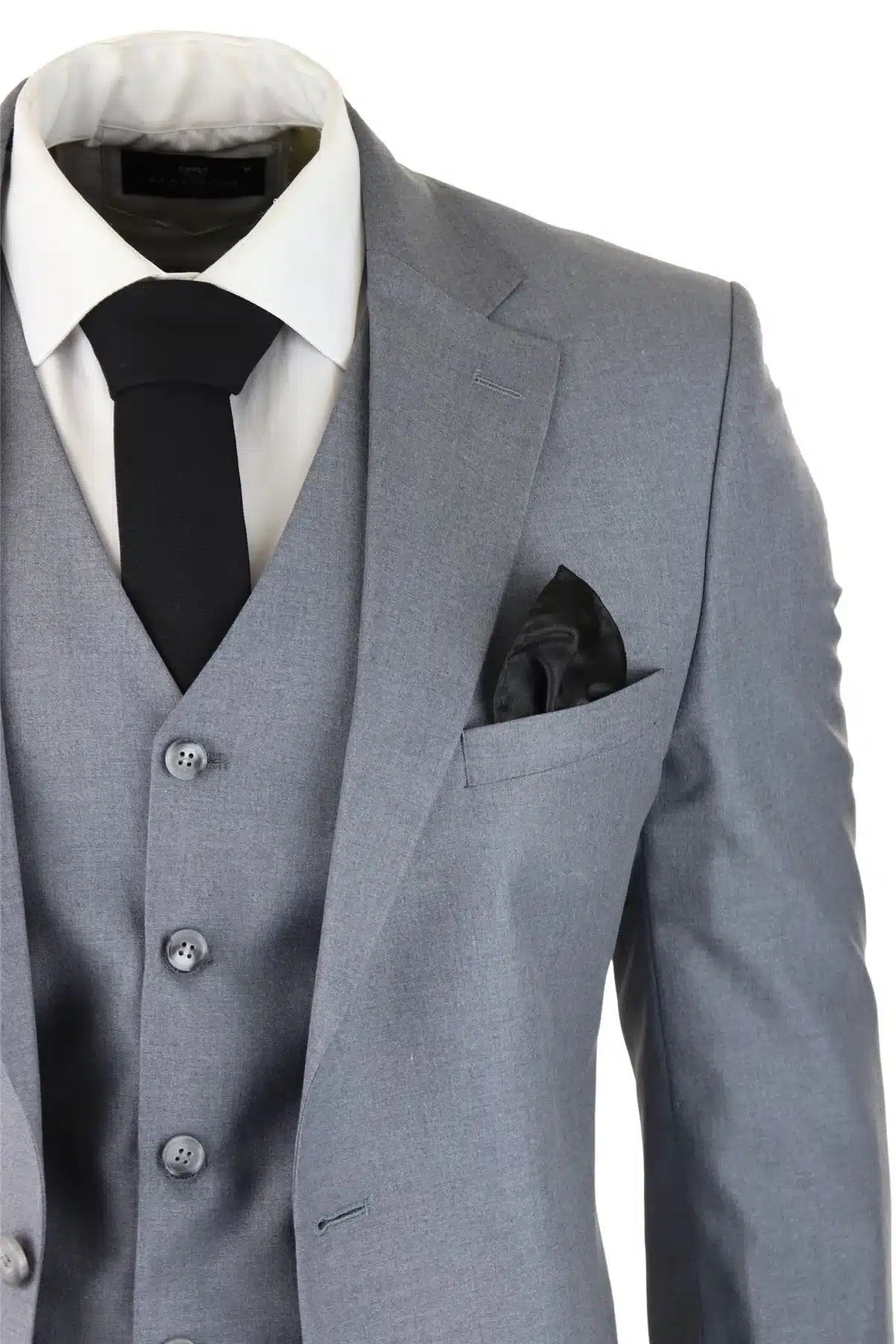 Mens Classic Grey 3 Piece Suit Slim Fit Vintage Retro Smart Formal Wedding