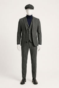 Costume trois pièces en tweed à chevrons gris anthracite pour homme - STZ11