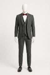 Costume trois pièces en tweed à chevrons gris anthracite pour homme - STZ11