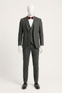 Costume trois pièces en tweed à chevrons gris anthracite pour homme - STZ11
