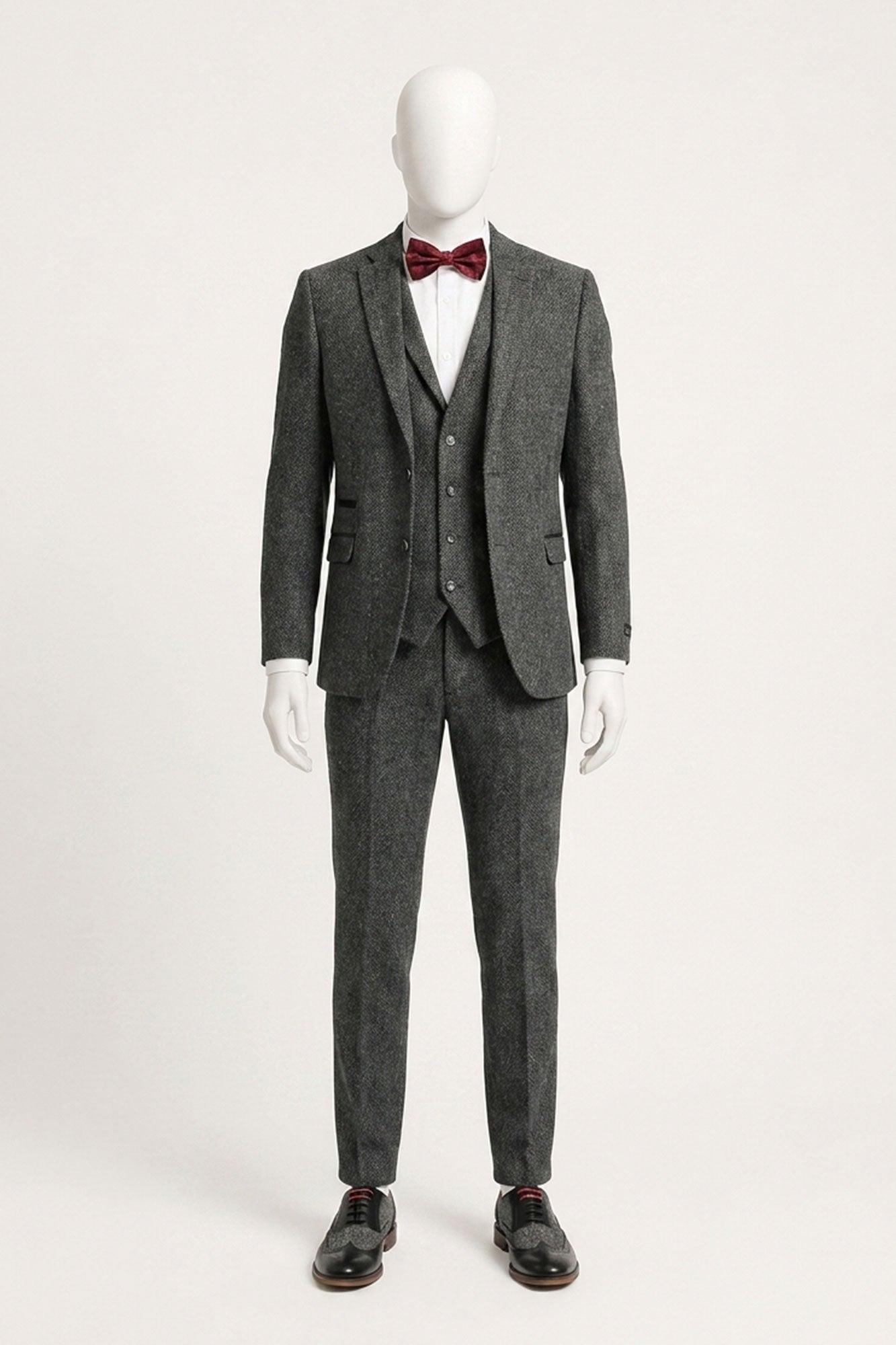 Costume trois pièces en tweed à chevrons gris anthracite pour homme - STZ11