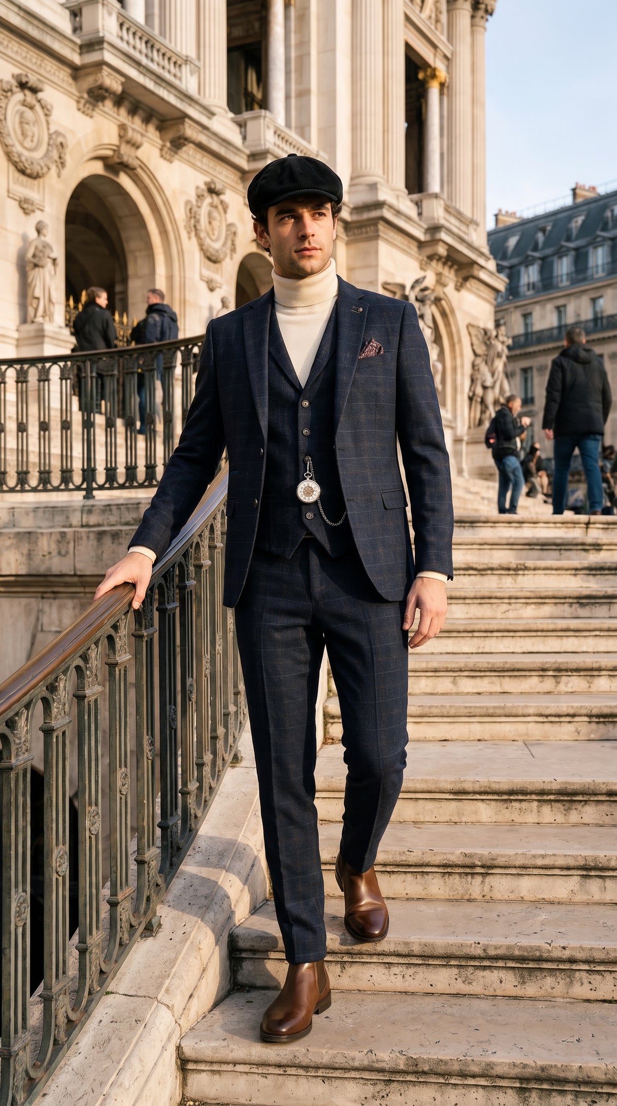 Look #133 styled with Pull à col roulé crème pour homme, en maille douce à manches longues et mélange de viscose.