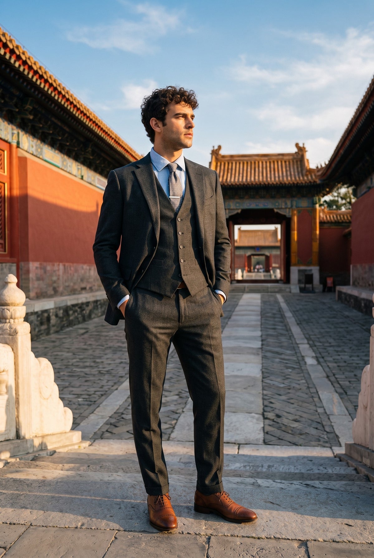 Look #179 styled with Costume trois pièces pour homme Bond, gris anthracite, coupe ajustée