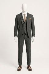 Costume trois pièces en tweed à chevrons gris anthracite pour homme - STZ11