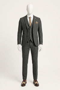 Costume trois pièces en tweed à chevrons gris anthracite pour homme - STZ11