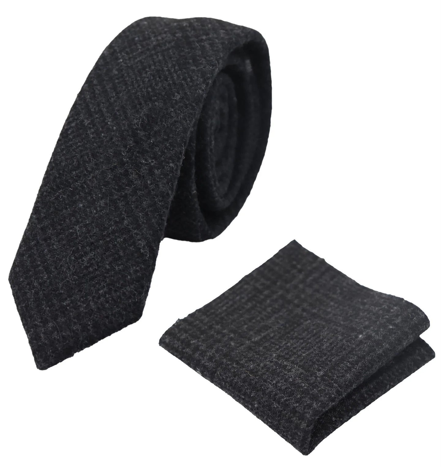 Compare Color Mens Tweed Herringbone Tie Pocket Square Check Classic Black Color