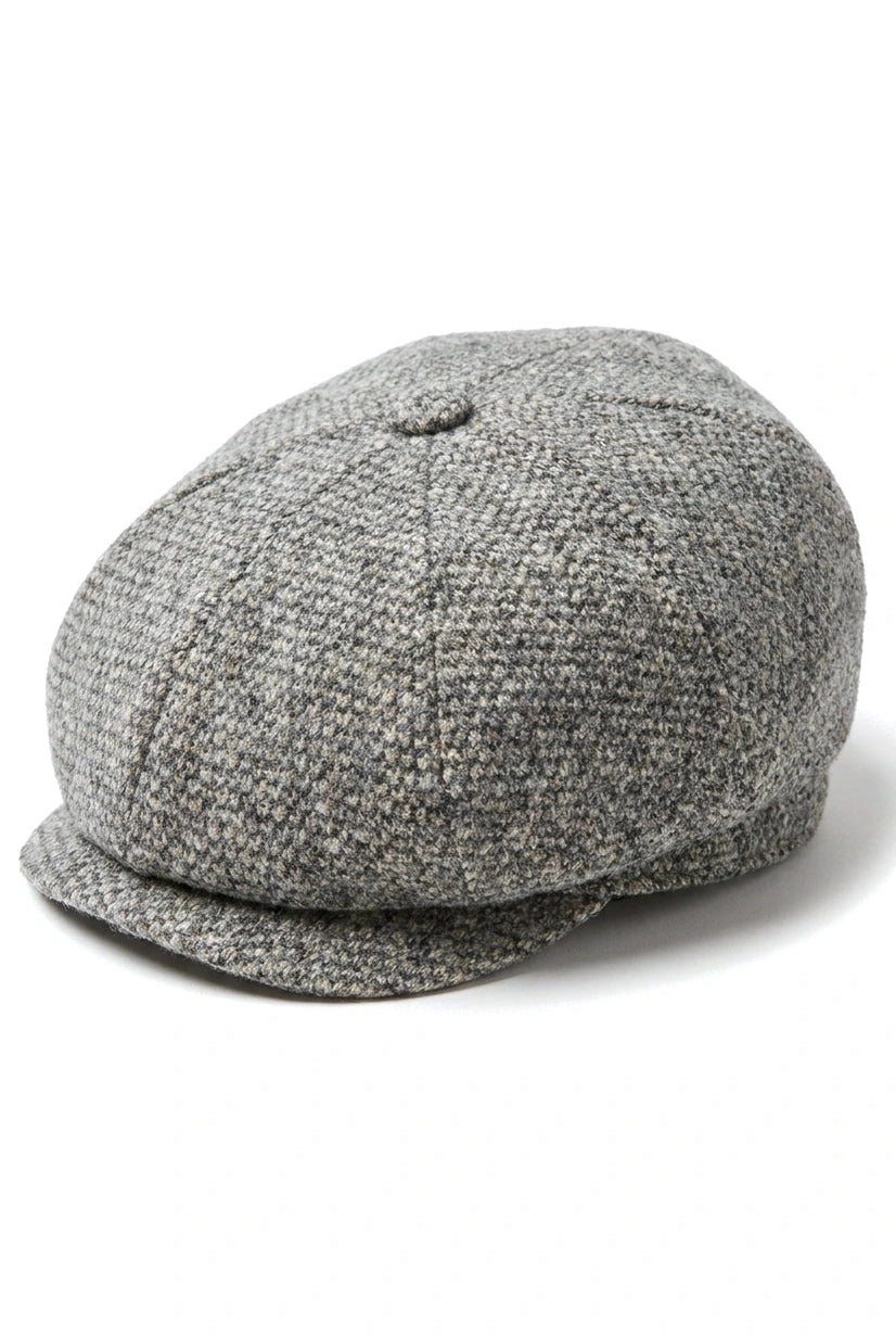 Casquette gavroche 8 panneaux Shelby en tweed de laine gris clair classique