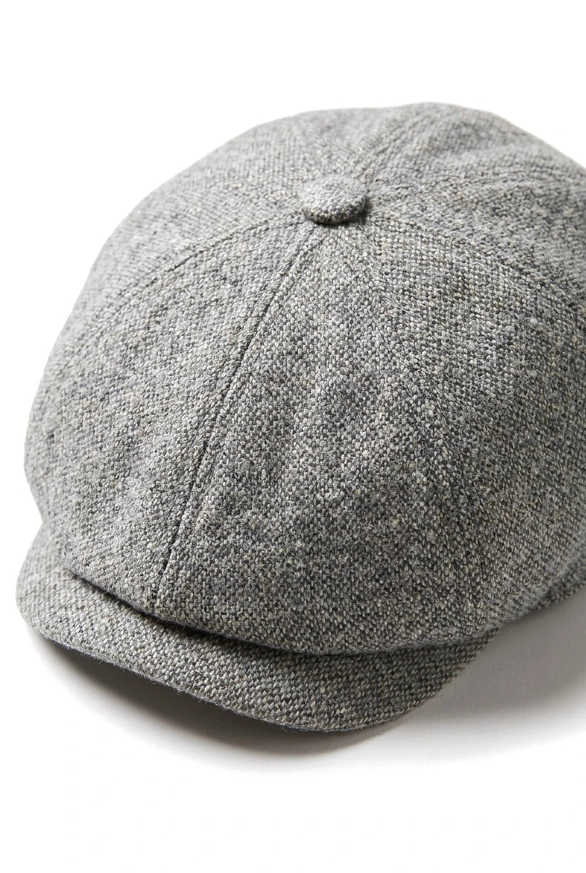 Casquette gavroche 8 panneaux Shelby en tweed de laine gris clair classique