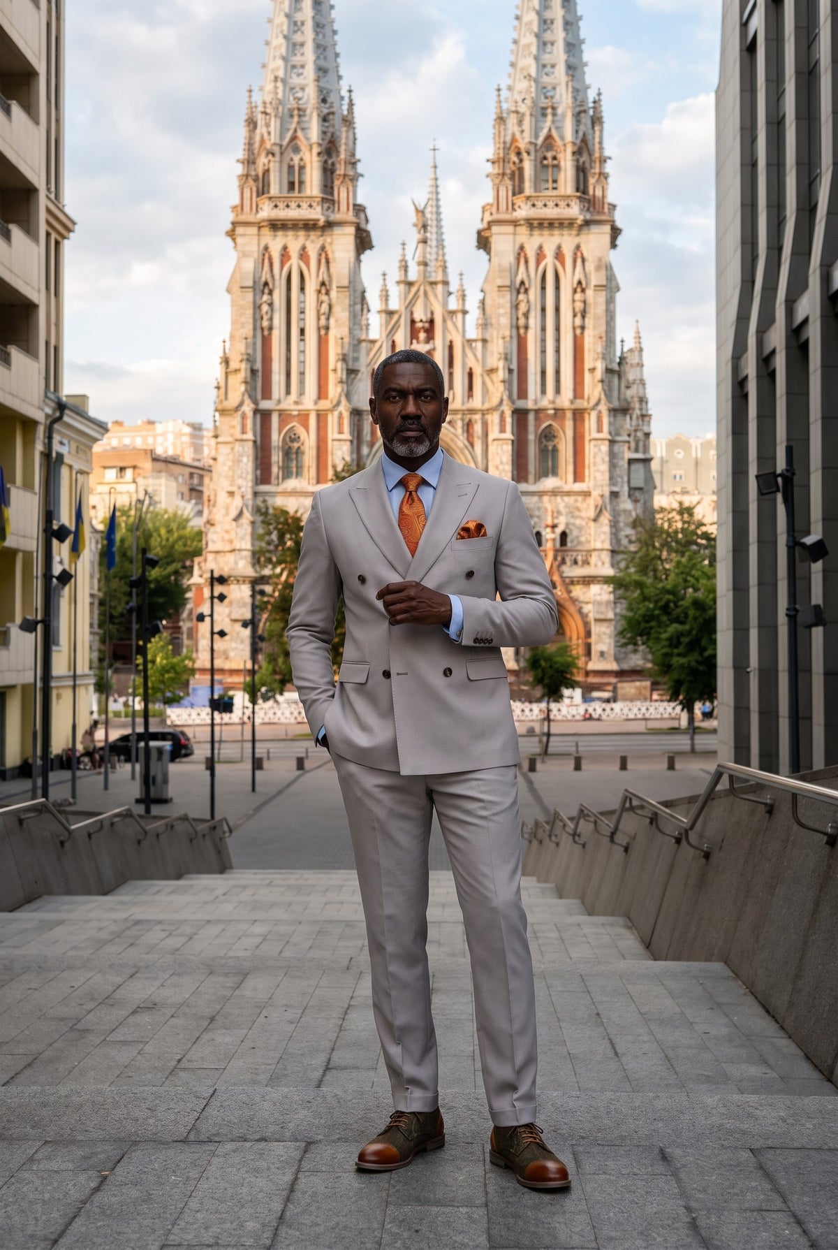 Look #655 styled with Mayfair - Costume croisé deux pièces pour homme couleur pierre