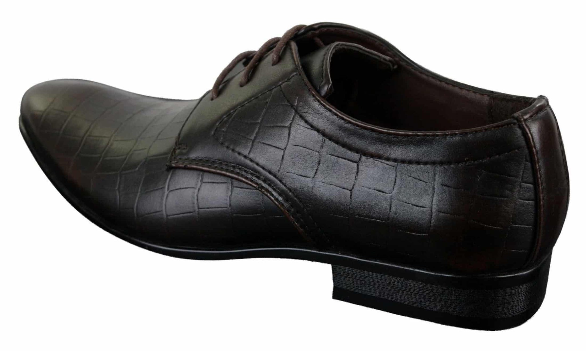Mens Black Tan Brown Crocodile Snake PU Leather Shoes Laced Smart Formal Pointed