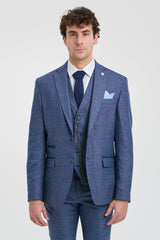 Costume trois pièces bleu à carreaux Prince de Galles pour homme AK-09
