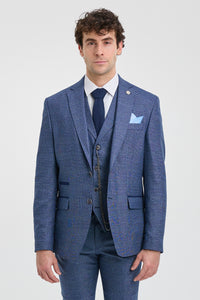 Costume trois pièces bleu à carreaux Prince de Galles pour homme AK-09