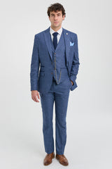 Costume trois pièces bleu à carreaux Prince de Galles pour homme AK-09