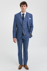Costume trois pièces bleu à carreaux Prince de Galles pour homme AK-09