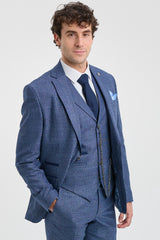 Costume trois pièces bleu à carreaux Prince de Galles pour homme AK-09