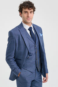 Costume trois pièces bleu à carreaux Prince de Galles pour homme AK-09