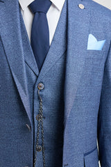 Costume trois pièces bleu à carreaux Prince de Galles pour homme AK-09