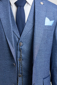 Costume trois pièces bleu à carreaux Prince de Galles pour homme AK-09