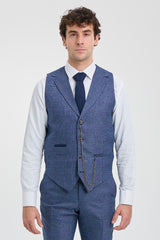Costume trois pièces bleu à carreaux Prince de Galles pour homme AK-09
